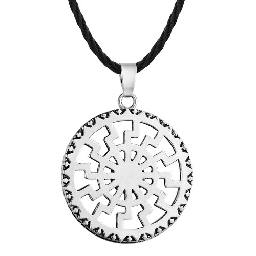 Black sun wheel necklace - black,